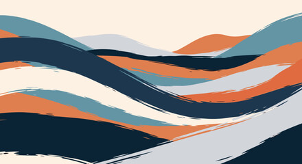 Abstract landscape painting featuring rolling hills with brushstroke textures in earthy tones.