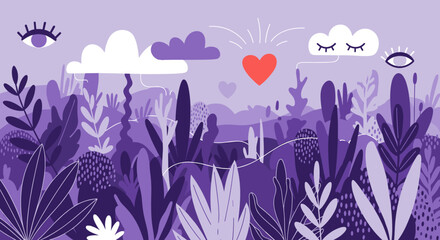 Whimsical dreamy landscape with whimsical elements and a vibrant heart.