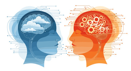 Conceptualizing the contrast between human intuition and artificial intelligence processing power.
