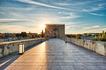 Mezquita Cathedral and Roman Bridge in Cordoba at Sunset, Andalusia