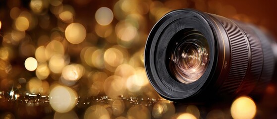 The stunning camera lens reflecting beautiful bokeh lights in a vibrant setting.