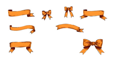 orange ribbons set, orange ribbon vector, orange ribbon collection, orange ribbon illustration, orange ribbon icons, ribbon set orange, orange decorative ribbons, orange bow ribbons, orange awareness 