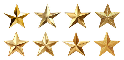 Obraz premium PNG Golden stars with varied textures, element set on transparent background