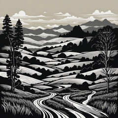 Beautiful greyscale Landscape of desert mountains