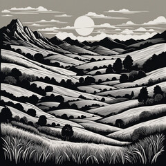 Beautiful greyscale Landscape of desert mountains