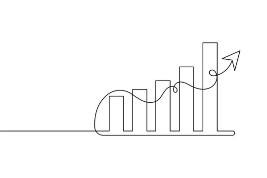 Business growth bar chart continuous one line art drawing and growth bar chart icon simple outline vector illustration.
