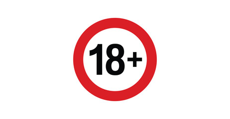 “18+ Age Restriction” symbol with bold black text and red circle—representing adult-only access, content control, and legal compliance
