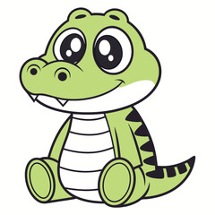 Charming Cartoon Alligator Character Illustration Playful Reptile with Big Eyes and a Cute Smile for Children's Designs