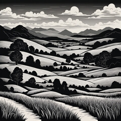 Beautiful greyscale Landscape of desert mountains