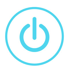 A futuristic power button icon rendered in light blue with a pronounced glowing and blurry effect. The on/off symbol is centered within a circular outline, giving it a modern, neon, and electric 