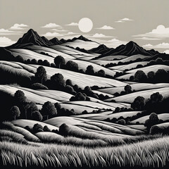 Beautiful greyscale Landscape of desert mountains