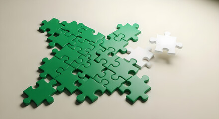 Missing Puzzle Piece Green White 3D Render Copy Space