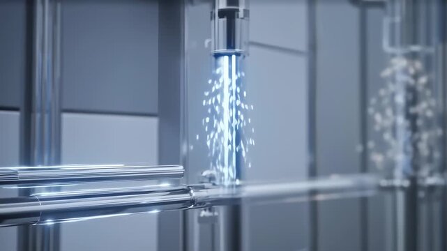 Modern industrial water system,  clear pipes,  liquid spray