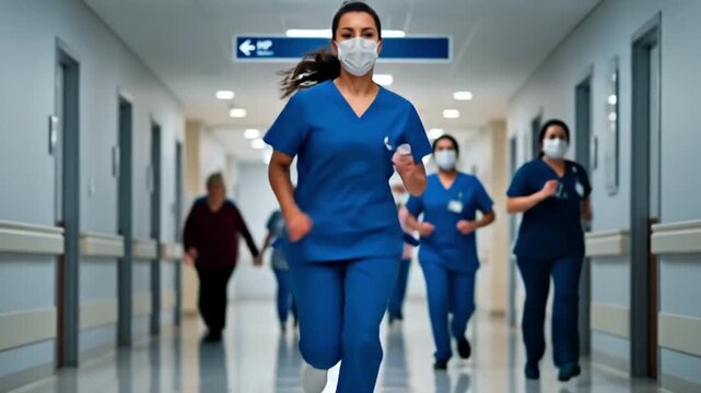 Emergency Treatment: Blurred Hospital Scene with Nurses, Patients, and Medical Care. Blurry 
