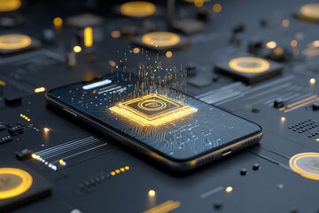 3d illustration of smartphone showcasing a glowing processor, symbolizing advanced technology and data processing capabilities on a mobile device