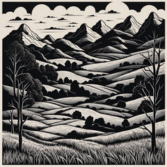 Beautiful greyscale Landscape of desert mountains