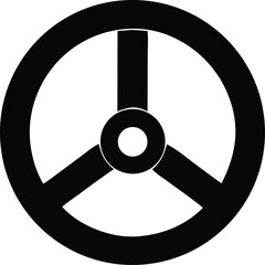 Simple black three-spoke steering wheel icon symbolizing control guidance direction movement and transportation for automotive or navigation themes © GlobalVector Design