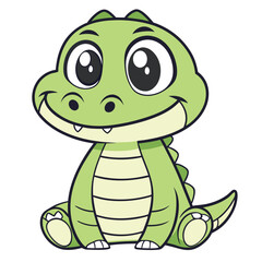 Adorable Baby Alligator Cartoon Character Smiling with Big Eyes Sitting Down Having a Good Time