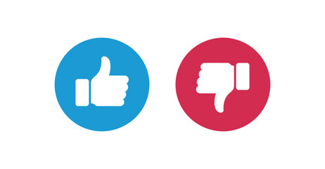  Blue and red circular icons with white thumbs up and thumbs down symbols—minimalist feedback design for approval, disapproval, or rating