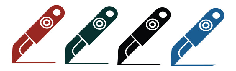 Cutter knife, stationery knife icon set, in trendy outline style design, Vector graphic illustration, Cutter icon for website design 

