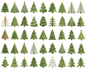 Festive Christmas Trees A Diverse Collection of Watercolor Illustrations