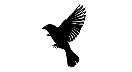 Flying Sparrow Silhouette in Mid-Air
