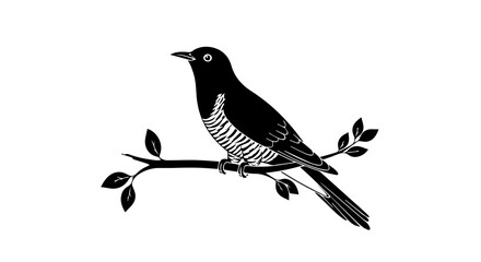 Cuckoo silhouette perched on a tree branch, slender singing bird outline