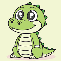 Adorable Cartoon Dinosaur Character Illustration Cute Reptile with Big Eyes Friendly Design Ideal for Childrens Content and Educational Material