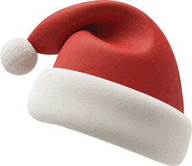 High-quality digital illustration of a classic red and white Santa hat, perfect for festive holiday designs and winter celebrations, isolated on a clean white background