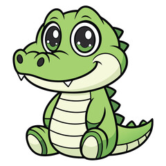 Adorable Cartoon Alligator Sitting Down with a Gentle Smile and Sparkling Eyes, Character with a Playful and Happy Demeanor