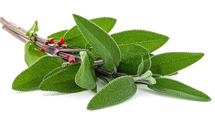 Fresh sage sprig against white