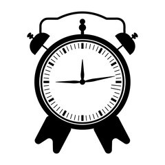 Vintage Alarm Clock Icon in Black and White | Retro Clock Illustration Silhouette