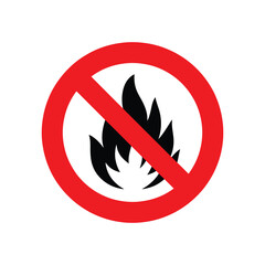 “No Open Flames” symbol with black fire icon and red prohibition circle—representing fire safety, hazard prevention, and restricted zones