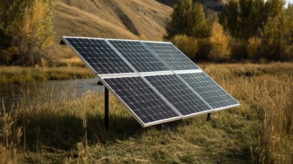 solar panels autumn landscape river
