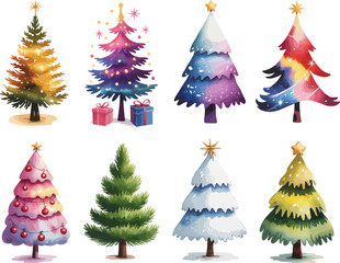 Festive Watercolor Christmas Trees Collection for Holiday Designs
