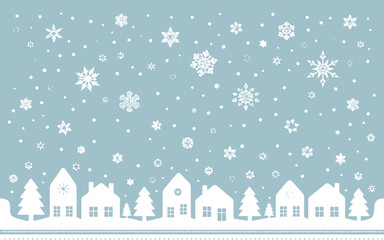 Snowy Village Winter Holiday Illustration