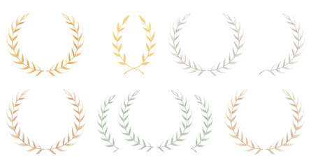 laurel, wreath, set, vector, illustration, leaves, branch, award, symbol, victory, achievement, success, honor, design, emblem, badge, decoration, trophy, winner, classic, elegant, antique, circle, cr