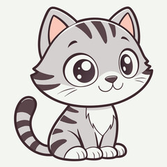 Adorable Cartoon Striped Cat Sitting with Big Eyes and a Cute Smile Ideal for Childrens Illustration