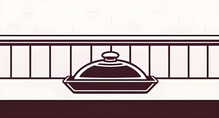 meal cover, tray with cloche, serving tray cartoon, silver cloche, kitchen cloche, restaurant service cloche, waiter cloche, banquet cloche, cloche illustration, covered dish, cloche hand drawn, food 