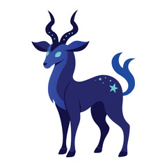 Mystical Antelope Vector, Dark Blue Fantasy Illustration