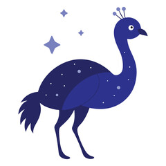 Celestial Ostrich Vector, Midnight Blue Fantasy Illustration