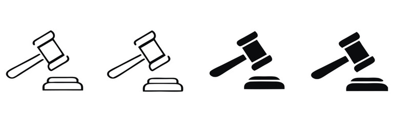 Vector art of gavel icons transitioning from outline to solid black on sound block 
