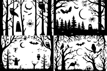 Halloween Spooky Silhouette  Vector Set