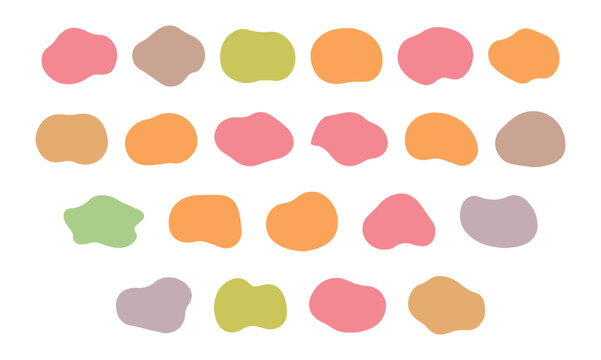 抽象的　素材　セット　秋色　フレーム　見出し　あしらい　吹き出し　タイトル　飾り　枠　囲み　パーツ　シール　丸　歪み　ふにゃふにゃ　流体　シェイプ　曲線　シンプル　ポップ　おしゃれ　暖かい (Abstract material set autumn color frame heading decoration speech bubble). vector