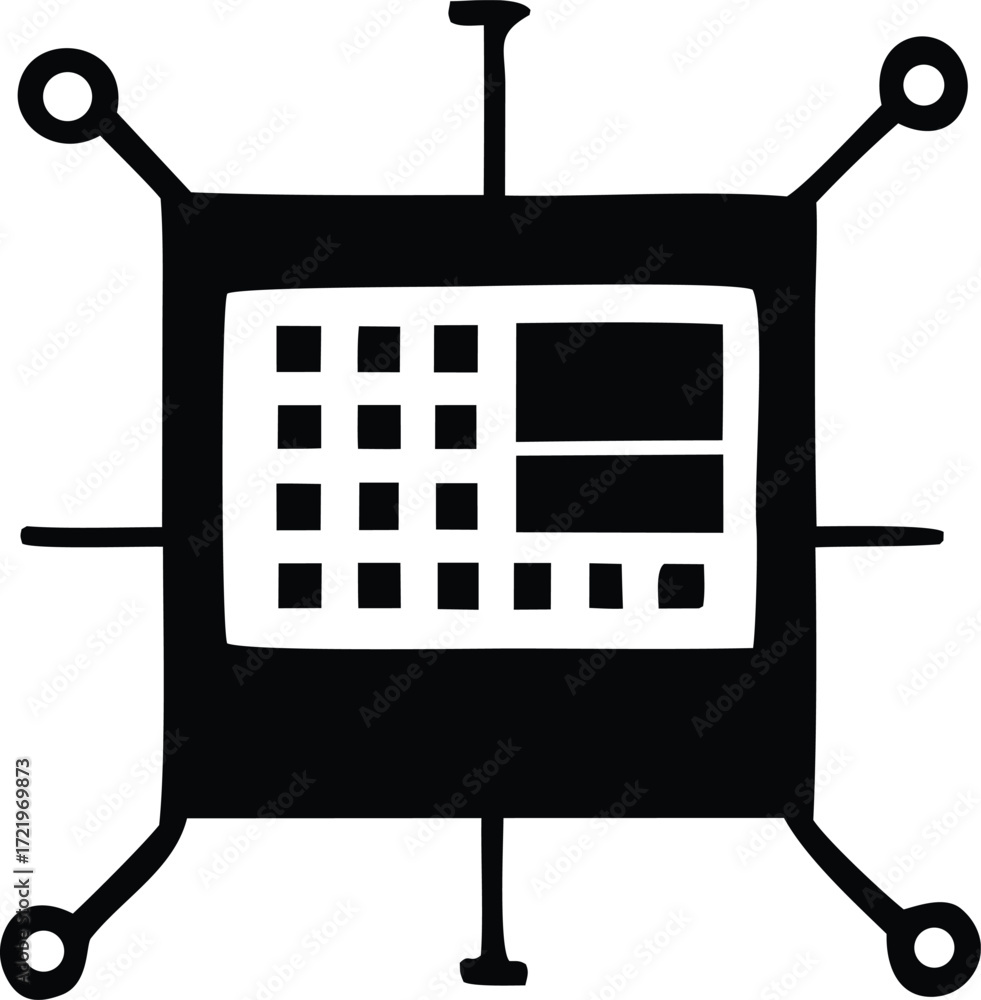 Poster abstract geometric symbol with grid and rectangular elements clean black and white design for divers
