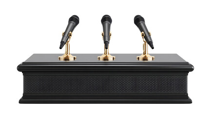 Three microphones on a podium isolated on transparent background