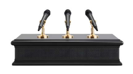 Three microphones on a podium isolated on transparent background