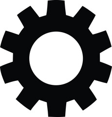 Simple black and white gear icon symbol representing mechanical engineering and industry machinery concept