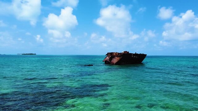 Sunken ship in Rockey Cay, San Andres. Colombia, taken with my drone