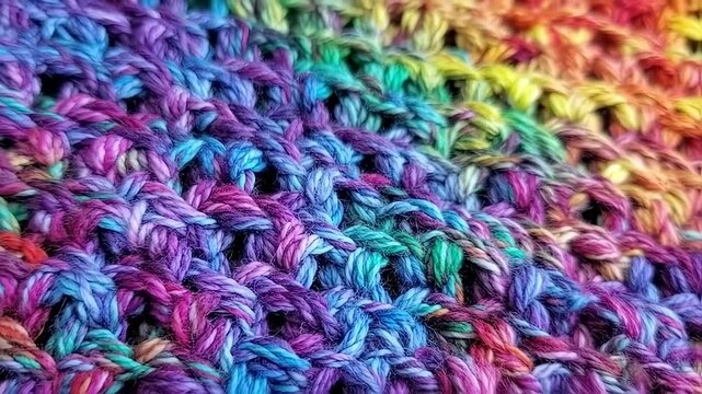 Closeup knit rainbow yarn texture